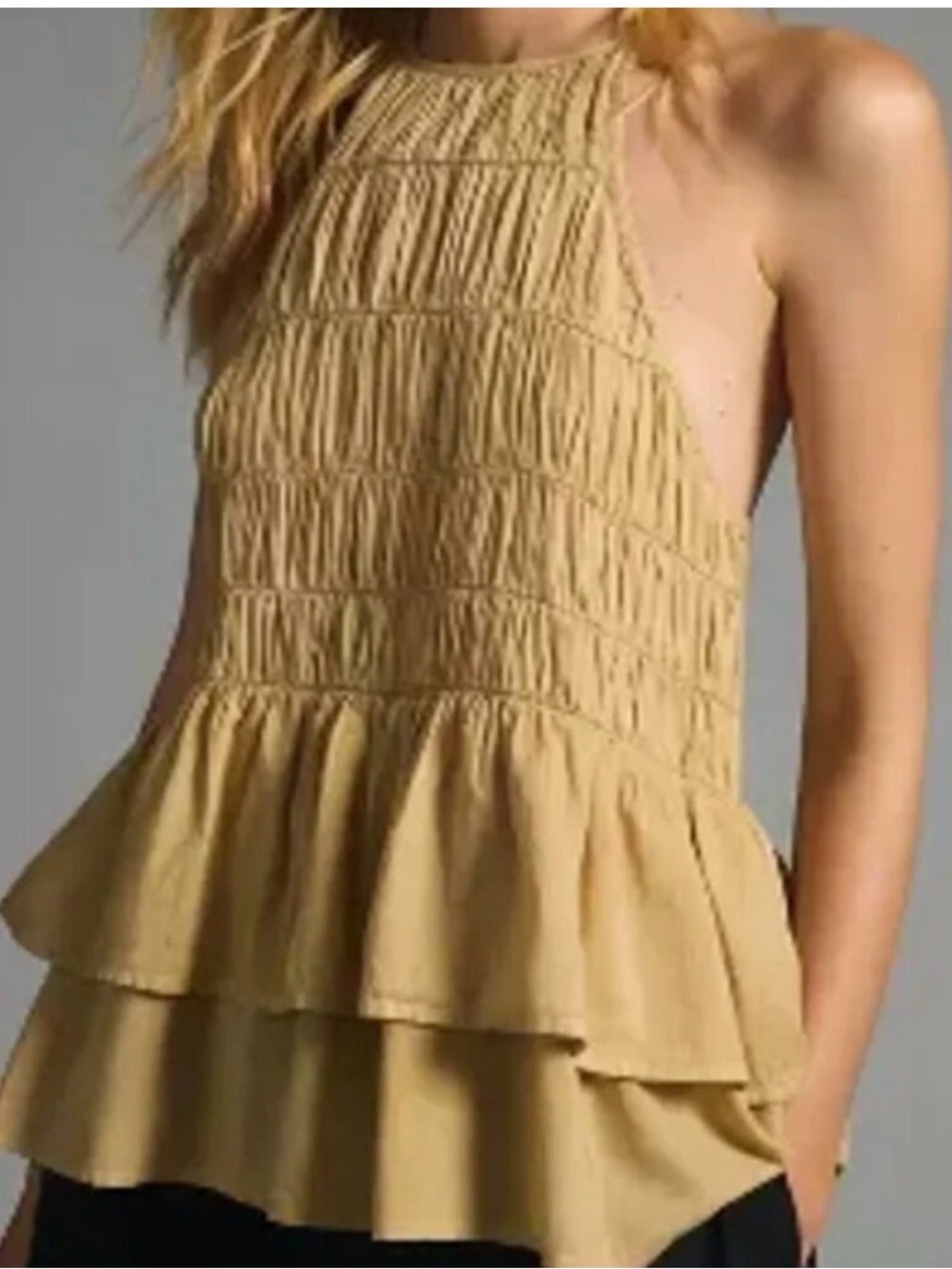 Pilcro Tan Smocked Halter tiered top (Bin A2-070)